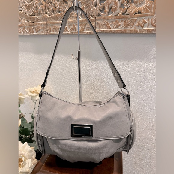 Juicy Couture Handbags - EUC: Juicy Couture Gray Leather with Royal Blue Interior Shoulder Purse